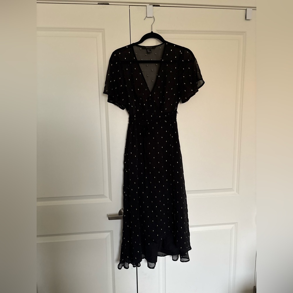 Forever 21 Black Midi Dress with Gold Dots